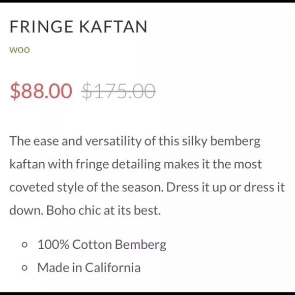 WOO Cotton Coral Fringe Kaftan Peasant Tunic Top or Beach Cover Up Sz L - Picture 9 of 9